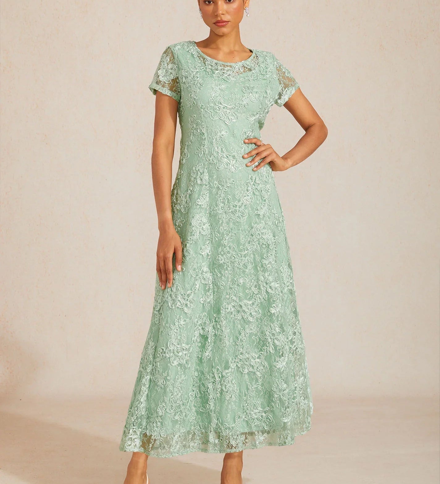 Rosette Lace A-Line Gown with Sequin Embellishment