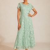 Rosette Lace A-Line Gown with Sequin Embellishment
