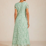 Rosette Lace A-Line Gown with Sequin Embellishment