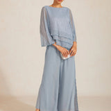 Metallic Pleated Chiffon Asymmetrical Layered Blouse
