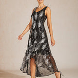 Sleeveless A-Line Maxi Dress with Mesh Sequin