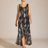 Sleeveless A-Line Maxi Dress with Mesh Sequin