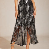 Sleeveless A-Line Maxi Dress with Mesh Sequin