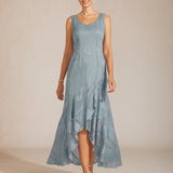 Floral Chiffon Sleeveless Evening Gown with Asymmetrical Hem