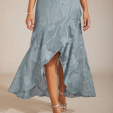 Floral Chiffon Sleeveless Evening Gown with Asymmetrical Hem