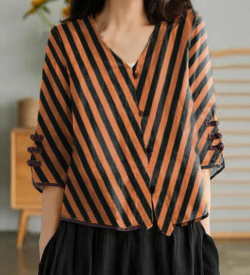 Women Yellow Casual Ramie Cardigan Embroidered Shirt