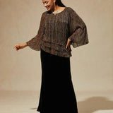Metallic Pleated Chiffon Asymmetrical Layered Blouse