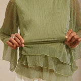 Metallic Pleated Chiffon Asymmetrical Layered Blouse