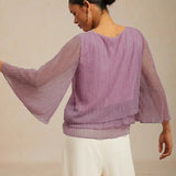 Metallic Pleated Chiffon Asymmetrical Layered Blouse
