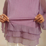 Metallic Pleated Chiffon Asymmetrical Layered Blouse
