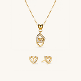 Mi Amor Interlocking Charm Necklace & Alma Studs Set Gold