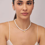 Gold Large Pearl Personalised Heart Necklace