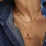 Gold Twisted T-Bar Necklace