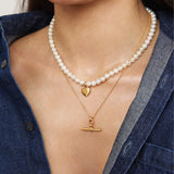 Gold Large Pearl Personalised Heart Necklace