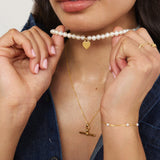 Gold Large Pearl Personalised Heart Necklace