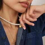 Gold Large Pearl Personalised Heart Necklace