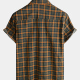 Men's Vintage Plaid Casual Pocket Short Sleeve Shirt
