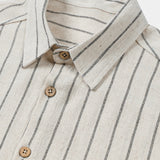 Men's Beige Stripe Linen Casual Short Sleeve Shirt