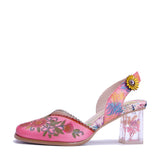 Sandálias Florais Transparentes Rosa Slingback