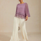 Metallic Pleated Chiffon Asymmetrical Layered Blouse
