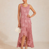 Floral Chiffon Sleeveless Evening Gown with Asymmetrical Hem