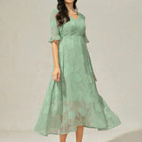 Ruffle Flutter Lace Maxi Dress