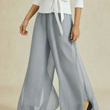 Straight Leg Pant With Chiffon Split Leg Overlay
