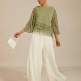 Metallic Pleated Chiffon Asymmetrical Layered Blouse