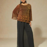 Metallic Pleated Chiffon Asymmetrical Layered Blouse