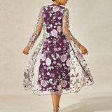 Mesh Lace Embroidered Floral Dress Set