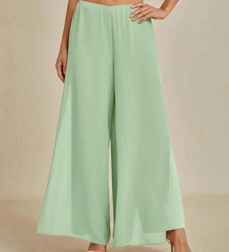 Straight Leg Pant With Chiffon Split Leg Overlay