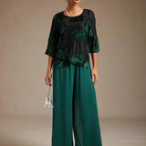 Straight Leg Pant With Chiffon Split Leg Overlay