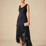 Floral Chiffon Sleeveless Evening Gown with Asymmetrical Hem