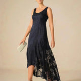 Floral Chiffon Sleeveless Evening Gown with Asymmetrical Hem