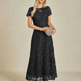 Rosette Lace A-Line Gown with Sequin Embellishment