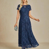 Rosette Lace A-Line Gown with Sequin Embellishment