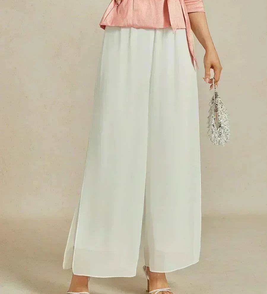Straight Leg Pant With Chiffon Split Leg Overlay
