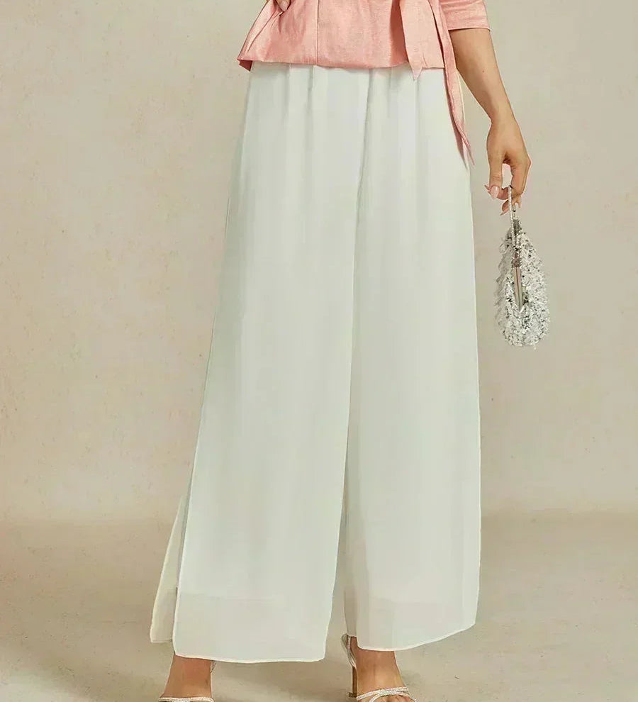 Straight Leg Pant With Chiffon Split Leg Overlay