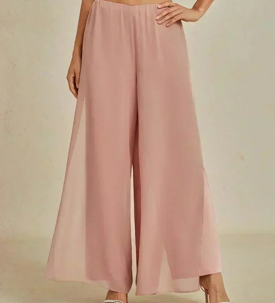 Straight Leg Pant With Chiffon Split Leg Overlay