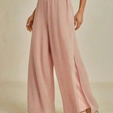 Straight Leg Pant With Chiffon Split Leg Overlay