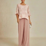 Straight Leg Pant With Chiffon Split Leg Overlay