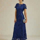 Rosette Lace A-Line Gown with Sequin Embellishment