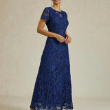 Rosette Lace A-Line Gown with Sequin Embellishment