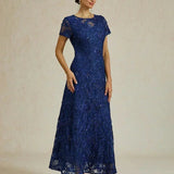 Rosette Lace A-Line Gown with Sequin Embellishment