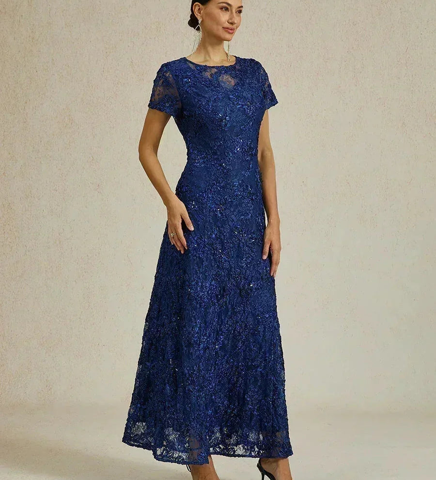 Rosette Lace A-Line Gown with Sequin Embellishment
