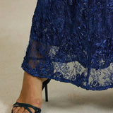 Rosette Lace A-Line Gown with Sequin Embellishment