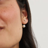 Silver Medium Double-Sided Pearl Drop Stud Earrings