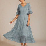 Ruffle Flutter Lace Maxi Dress