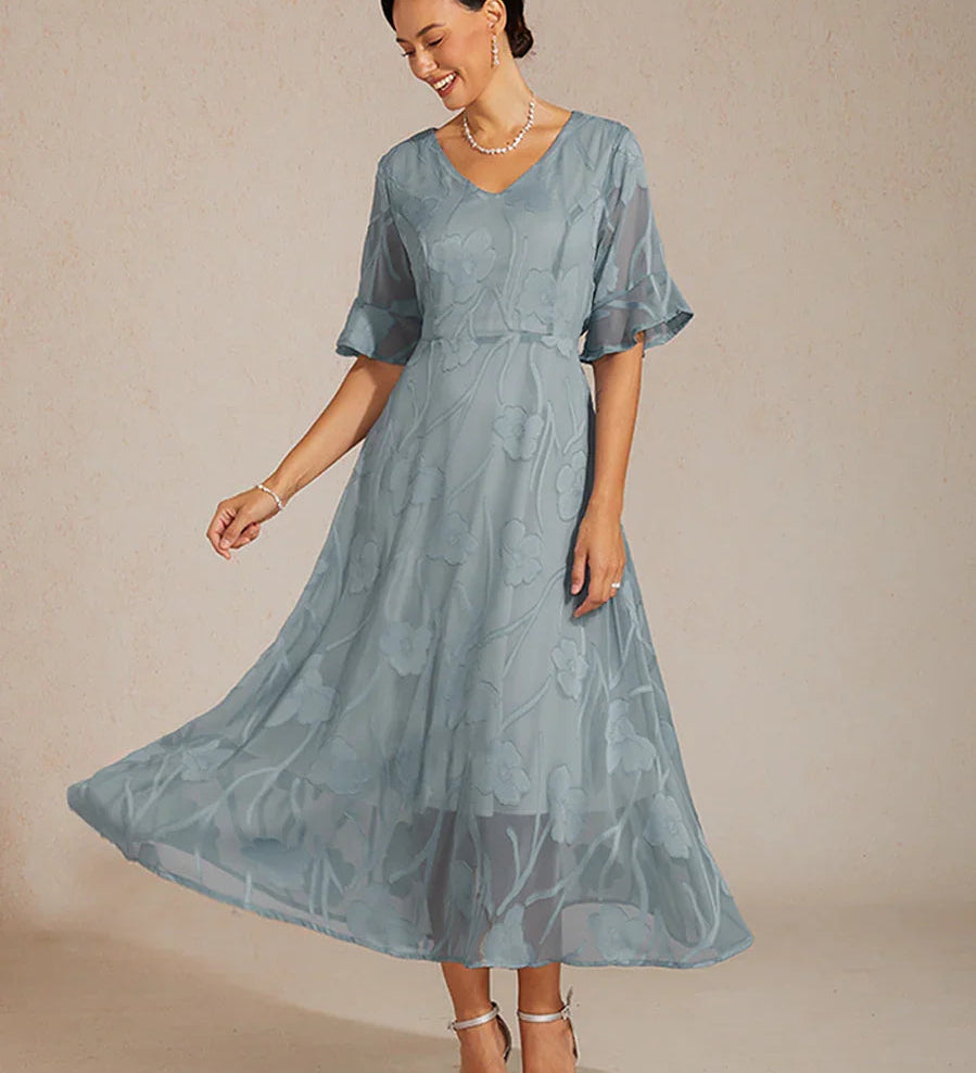 Ruffle Flutter Lace Maxi Dress