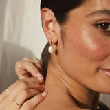 Gold Huggie Pearl Drop Earrings